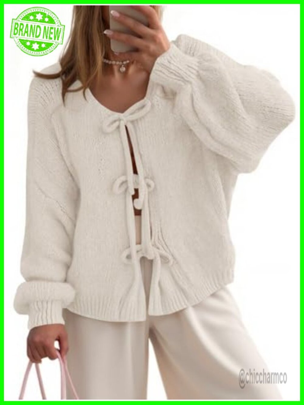 Womens Oversized Bow Tie Front Cardigan Long Sleeve Open Front Sweater